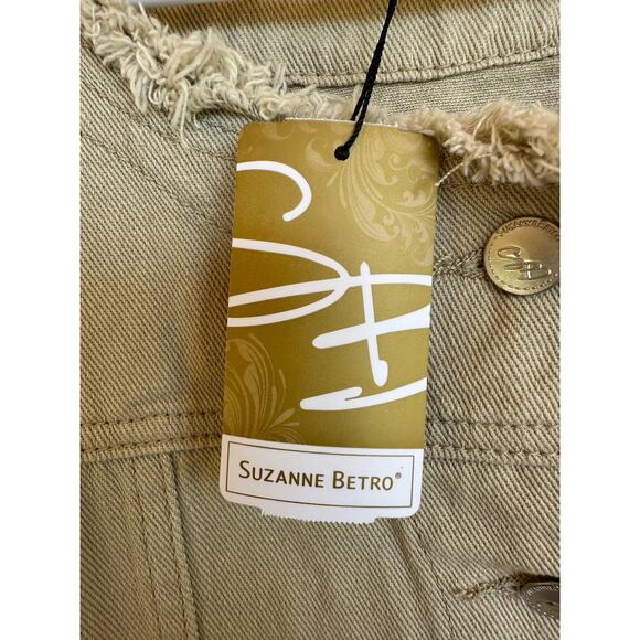 Suzanne Betro Denim Jacket Women Plus SZ 4X Khaki Chambray Beige Classic Frayed - Picture 12 of 16